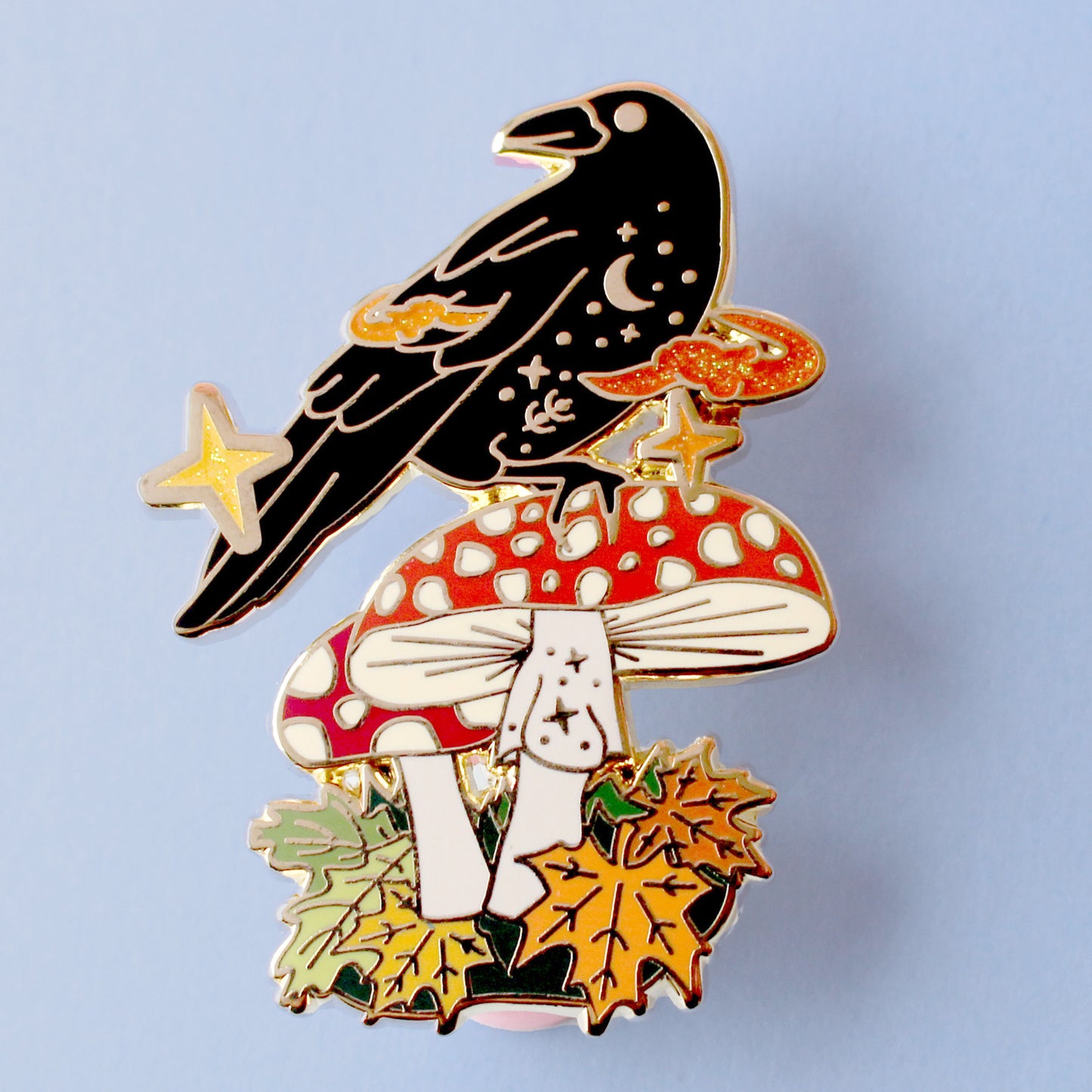 Mushroom Crow Enamel Pin