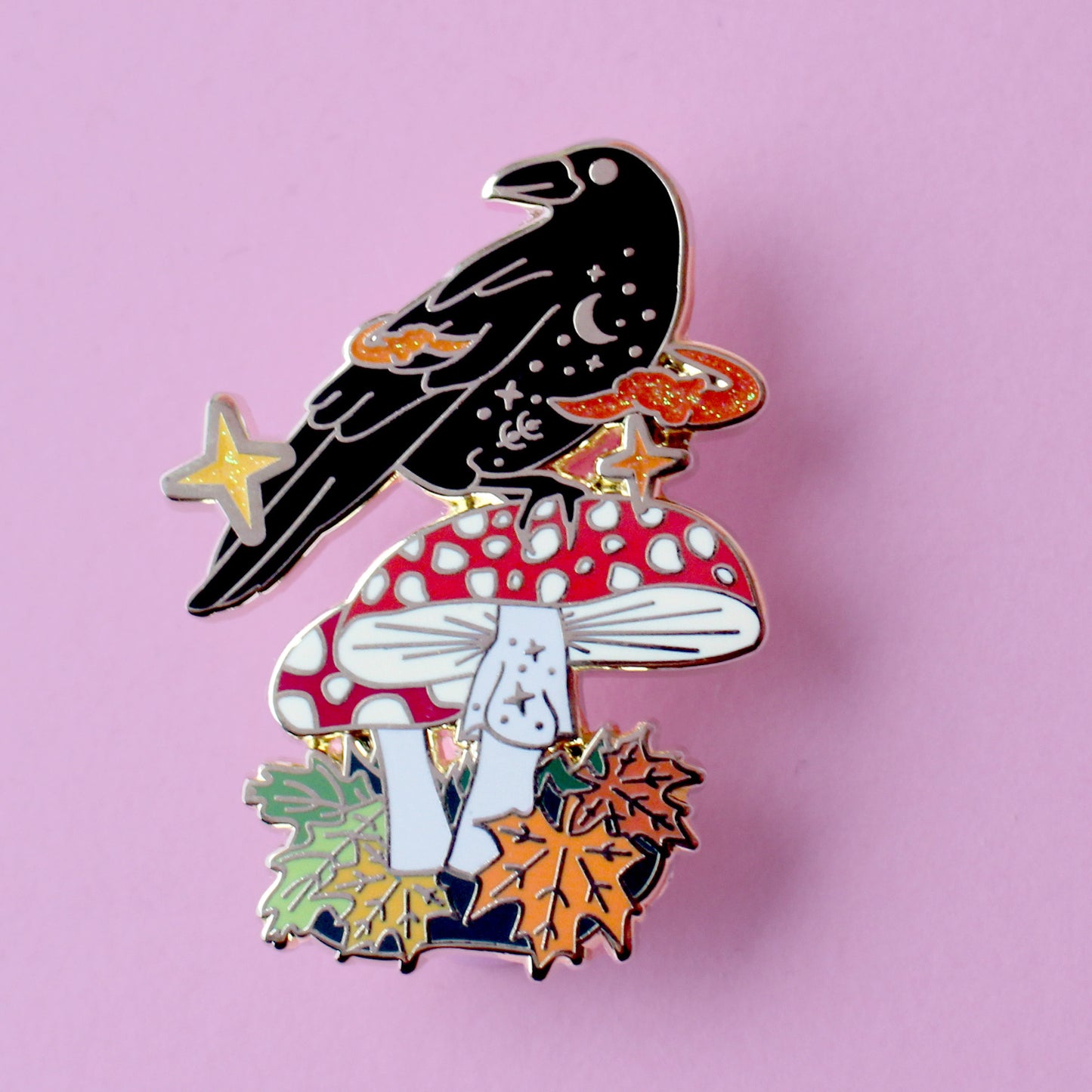 Mushroom Crow Enamel Pin
