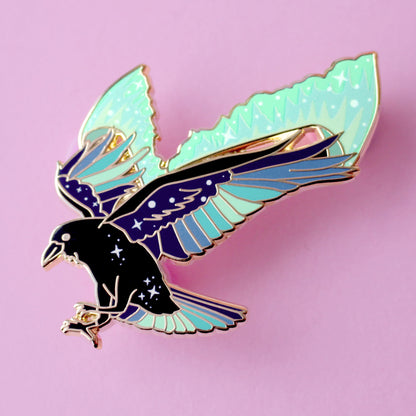 Northern Lights Raven Enamel Pin