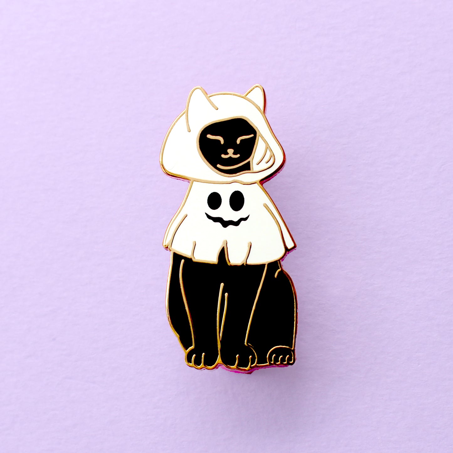 Cat in a Ghost Costume Enamel Pin – Halloween Collection