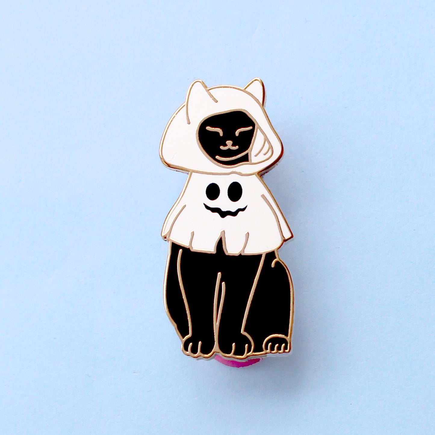 Cat in a Ghost Costume Enamel Pin – Halloween Collection