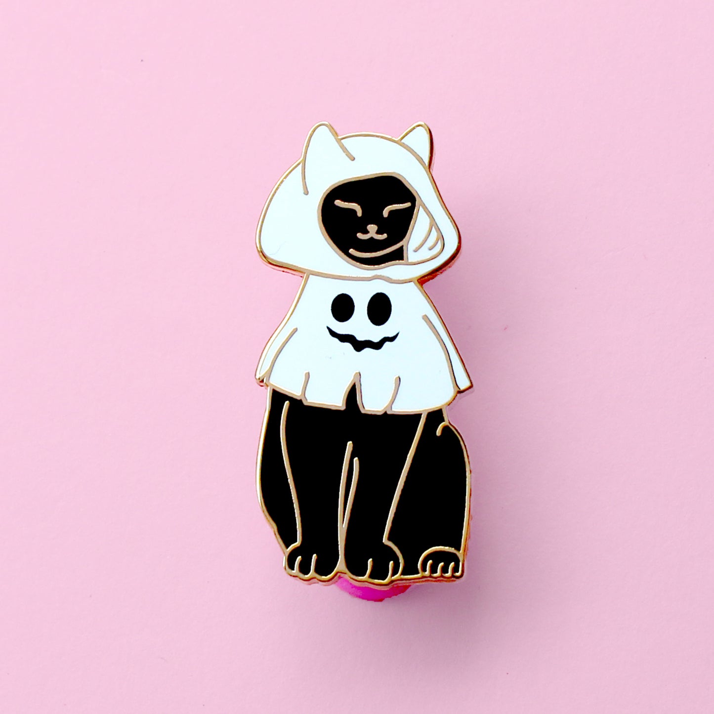 Cat in a Ghost Costume Enamel Pin – Halloween Collection