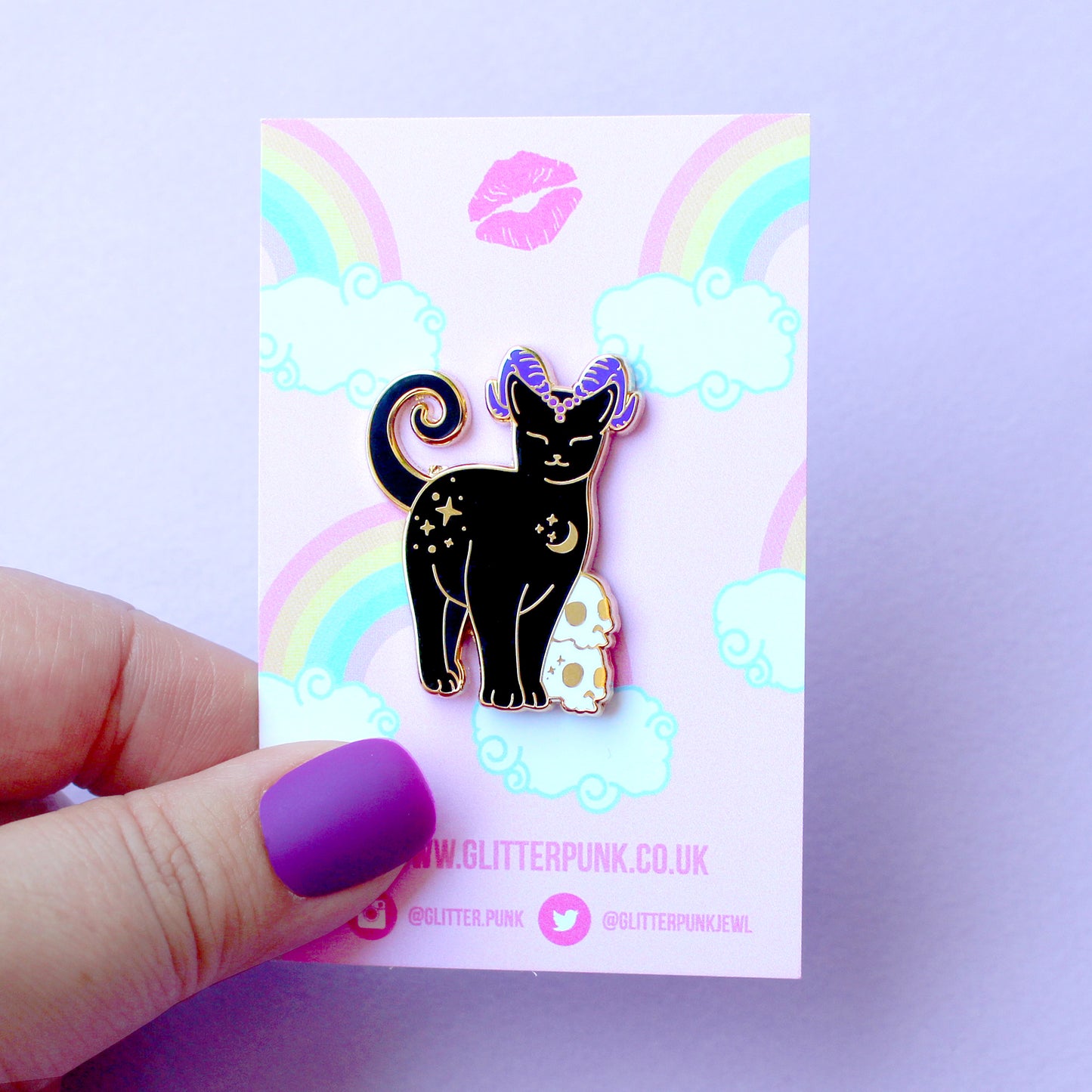 Horned Cat Enamel Pin – Halloween Collection