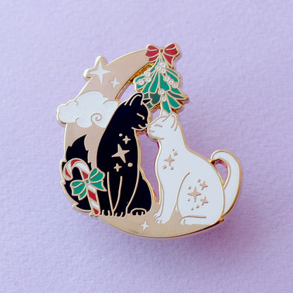 Christmas Mistletoe Cats Enamel Pin