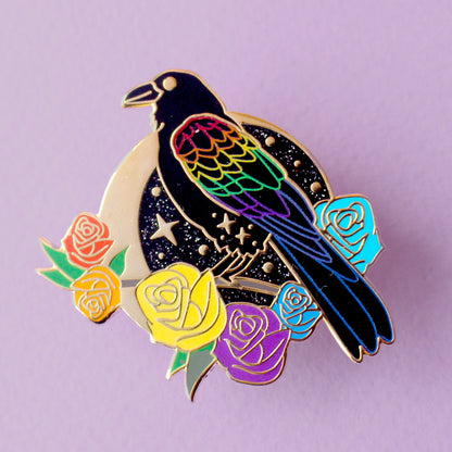 Rainbow Raven Enamel Pin