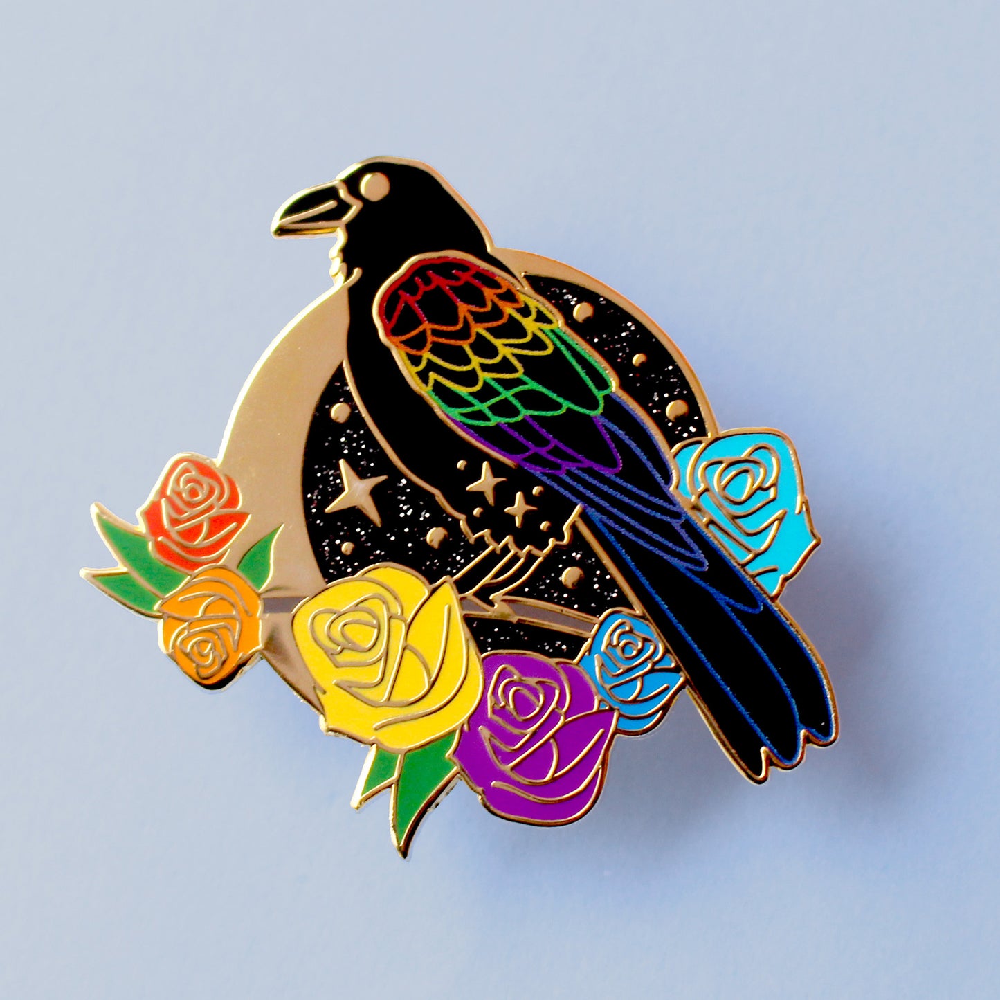 Rainbow Raven Enamel Pin