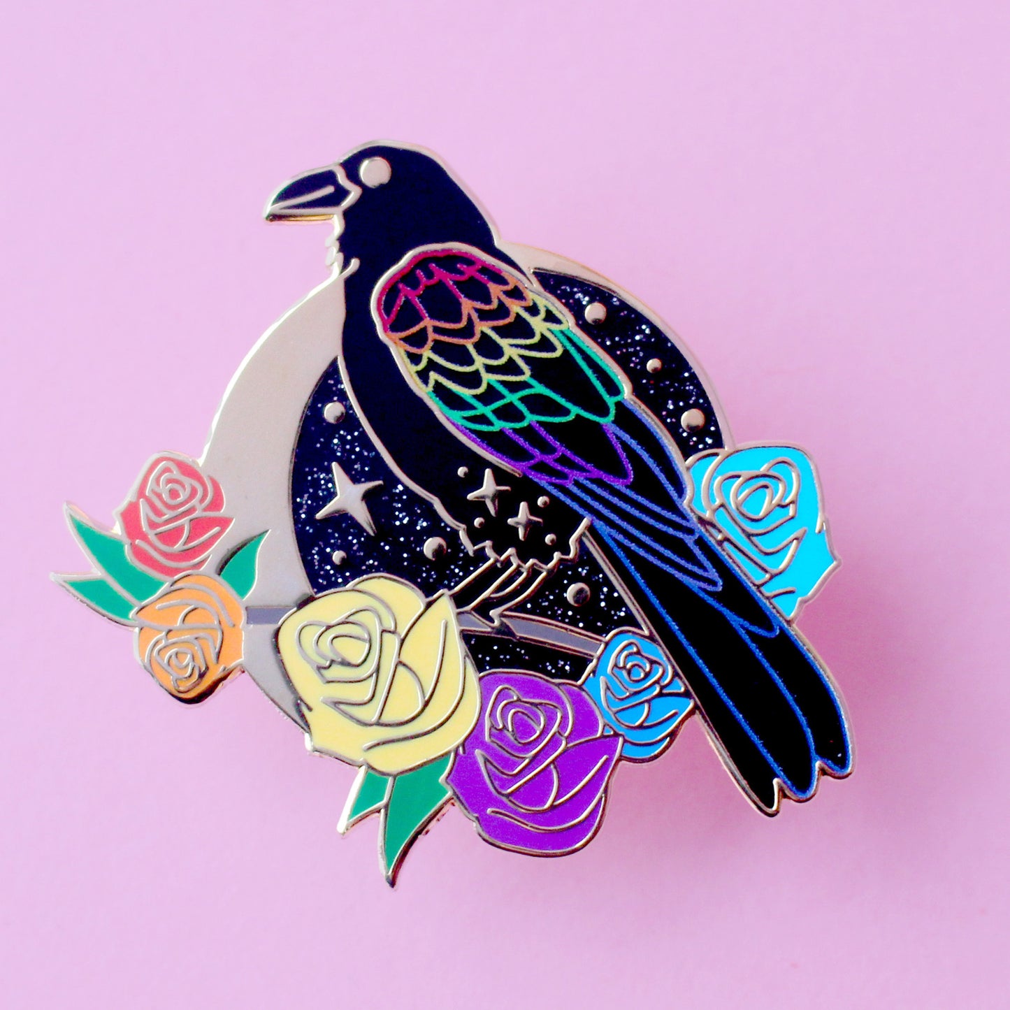 Rainbow Raven Enamel Pin