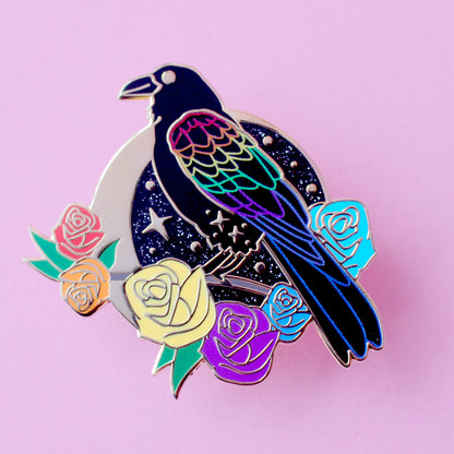 Rainbow Raven Enamel Pin