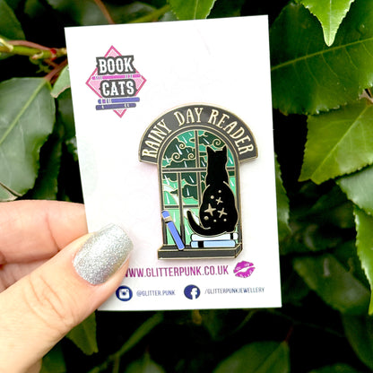 Rainy Day Reader Cat Enamel Pin