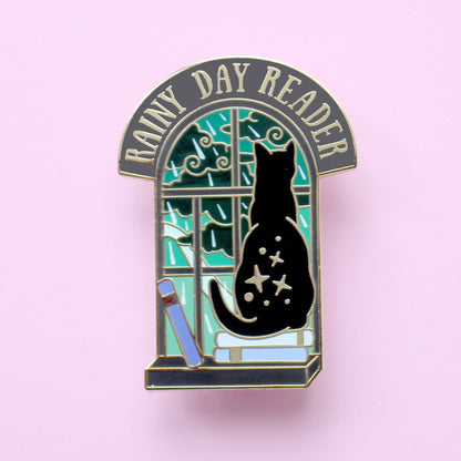 Rainy Day Reader Cat Enamel Pin