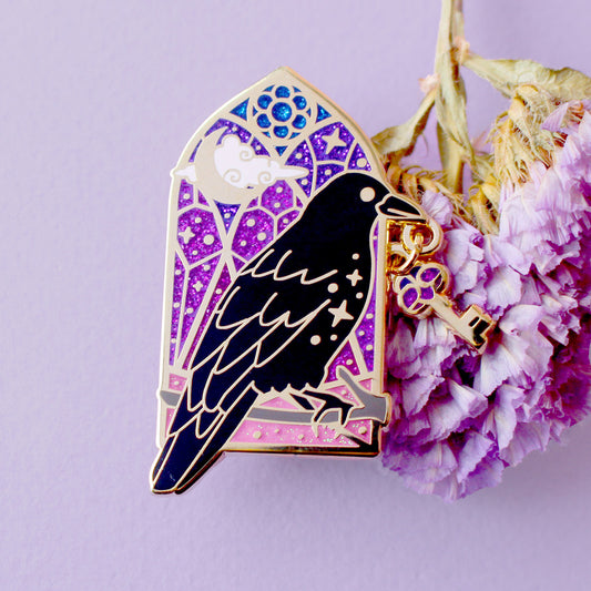 Window Crow Enamel Pin