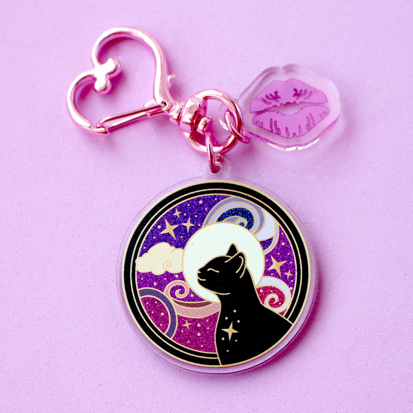 Art Nouveau Cosmic Cat Acrylic Key Chain