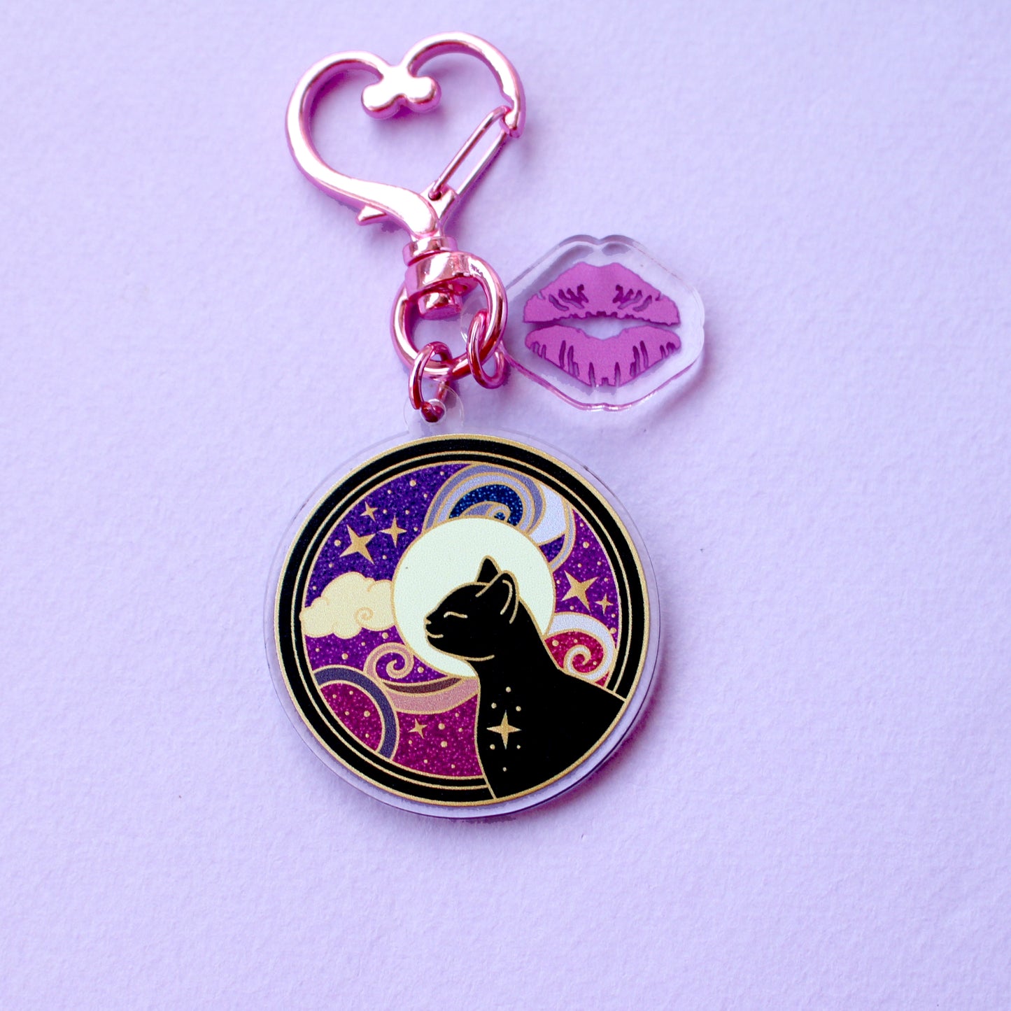 Art Nouveau Cosmic Cat Acrylic Key Chain