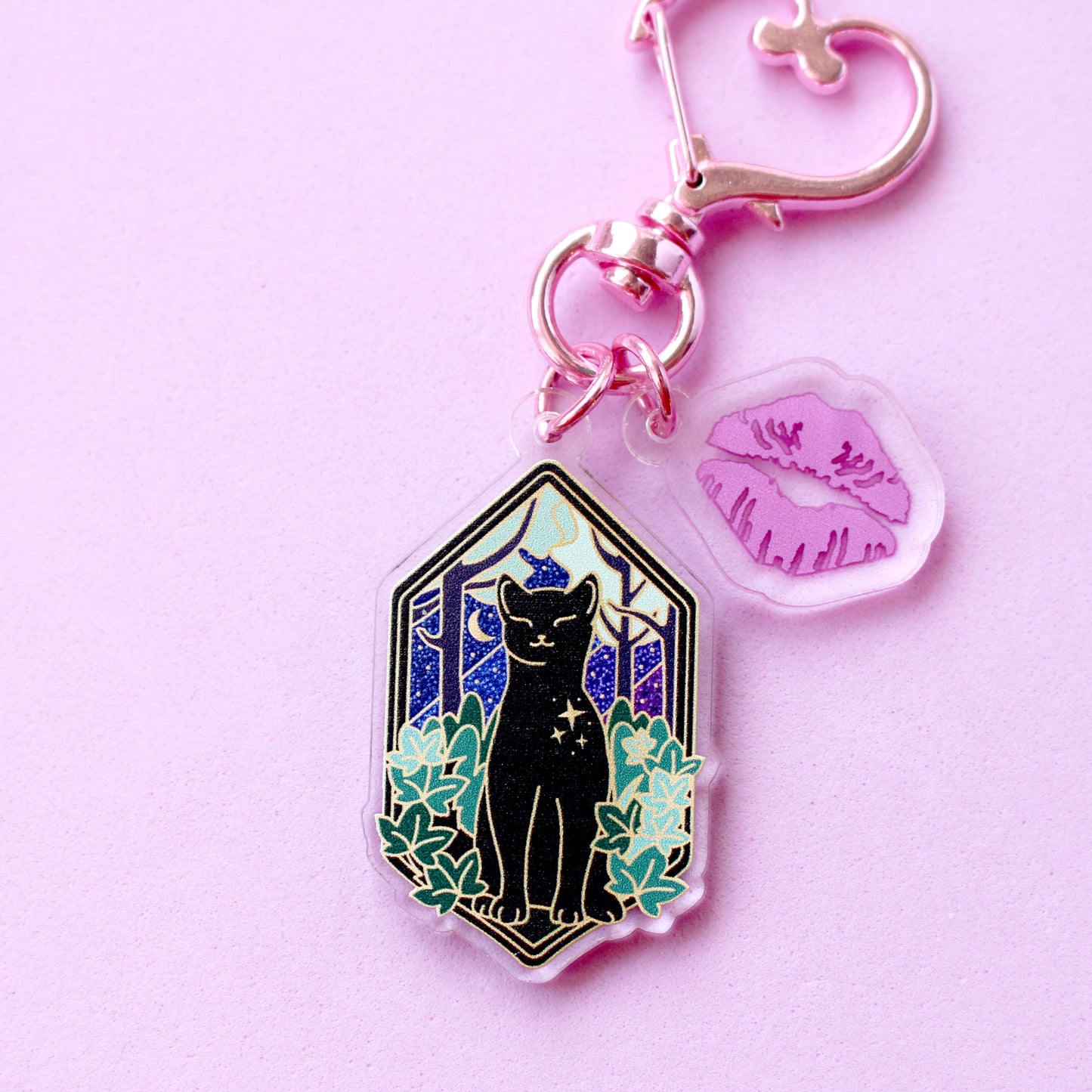 Art Nouveau Forest Cat Acrylic Mini Key Chain