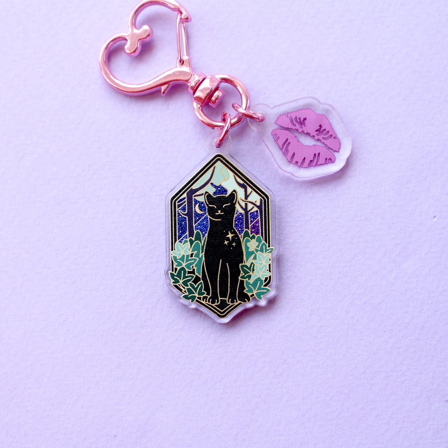 Art Nouveau Forest Cat Acrylic Mini Key Chain