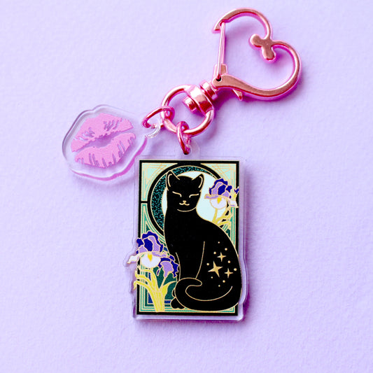 Art Nouveau Iris Flag Cat Acrylic Key Chain