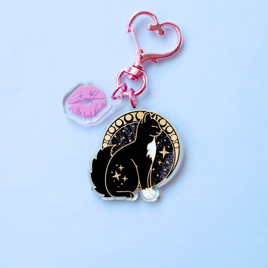 Art Nouveau Moon Cat Acrylic Key Chain