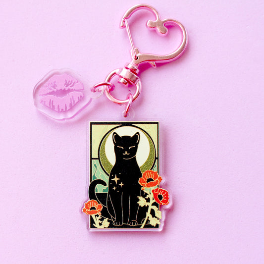 Art Nouveau Poppy Cat Acrylic Key Chain