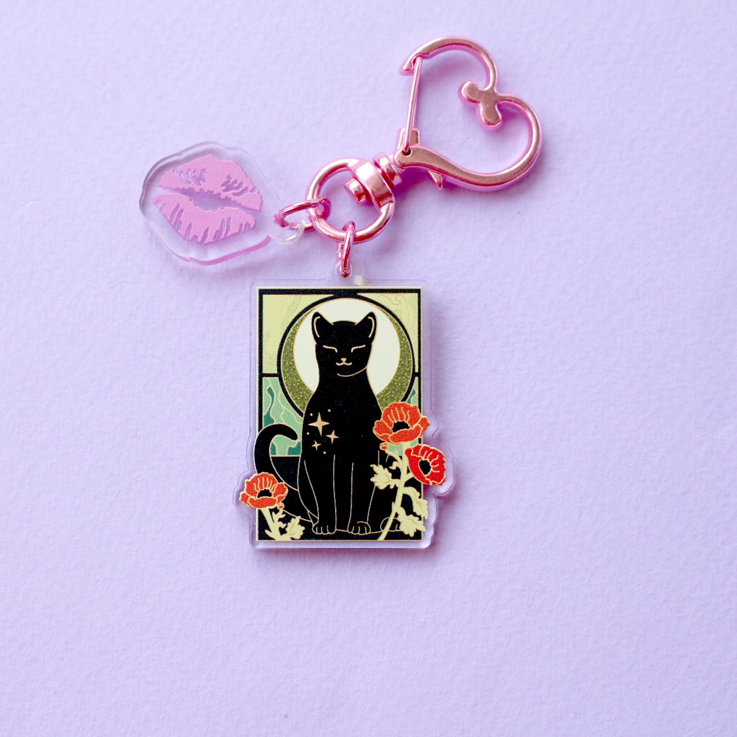 Art Nouveau Poppy Cat Acrylic Key Chain