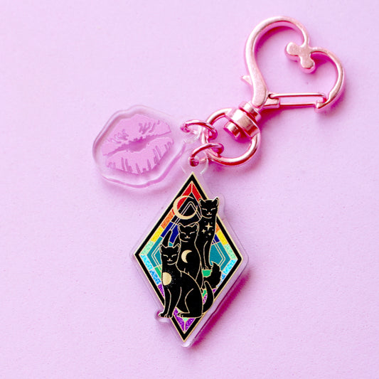 Art Nouveau Rainbow Cat Acrylic Mini Key Chain