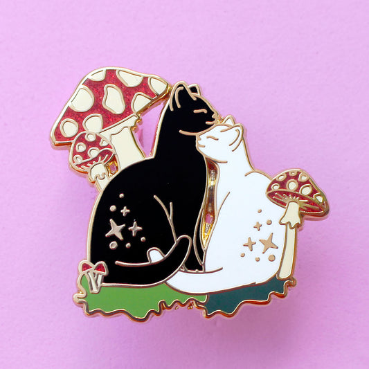 Mushroom Cat Pair Enamel Pin – Autumn Fall Collection