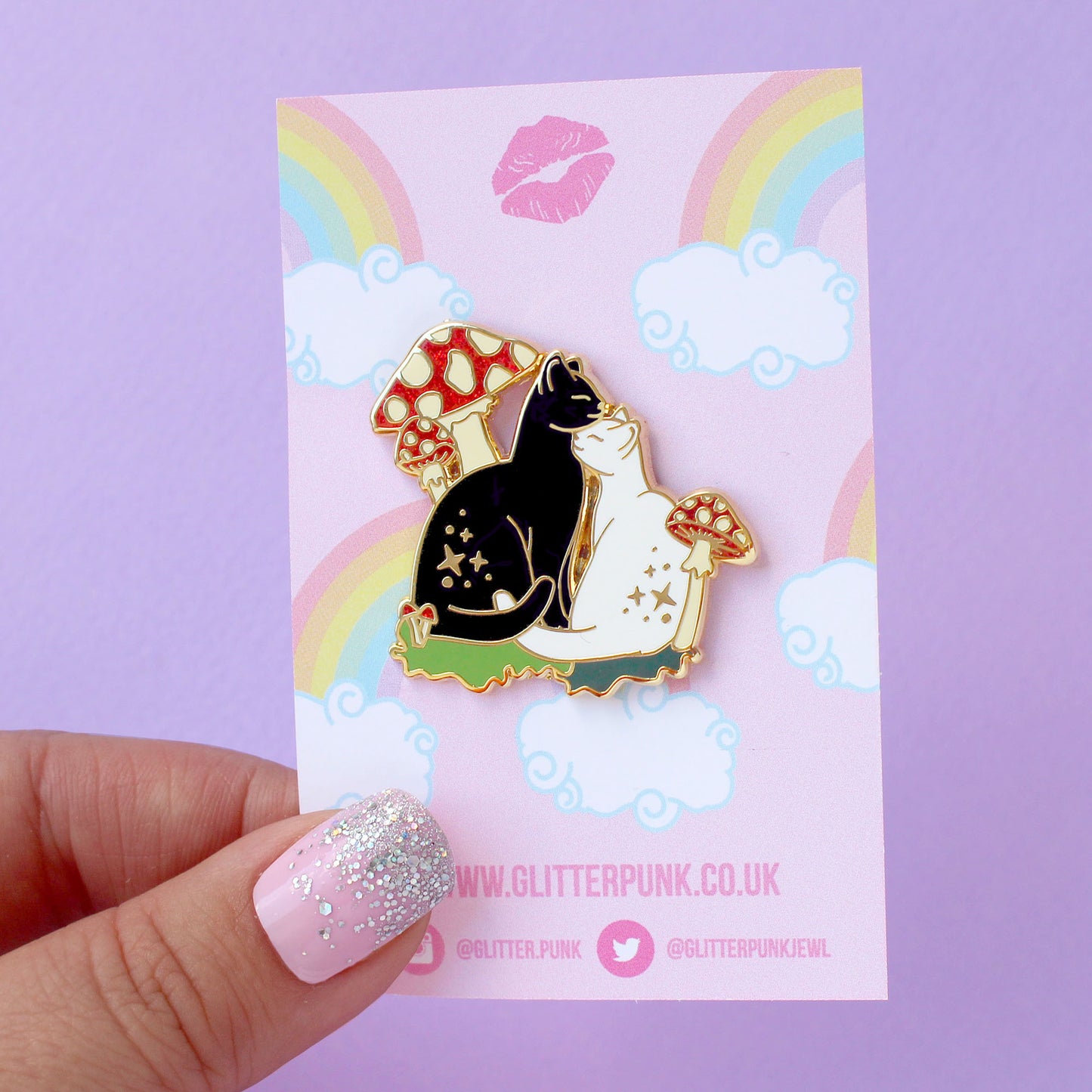 Mushroom Cat Pair Enamel Pin – Autumn Fall Collection