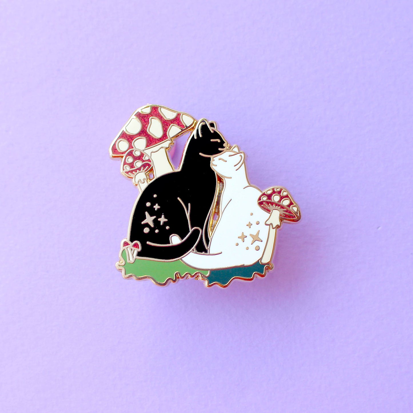 Mushroom Cat Pair Enamel Pin – Autumn Fall Collection