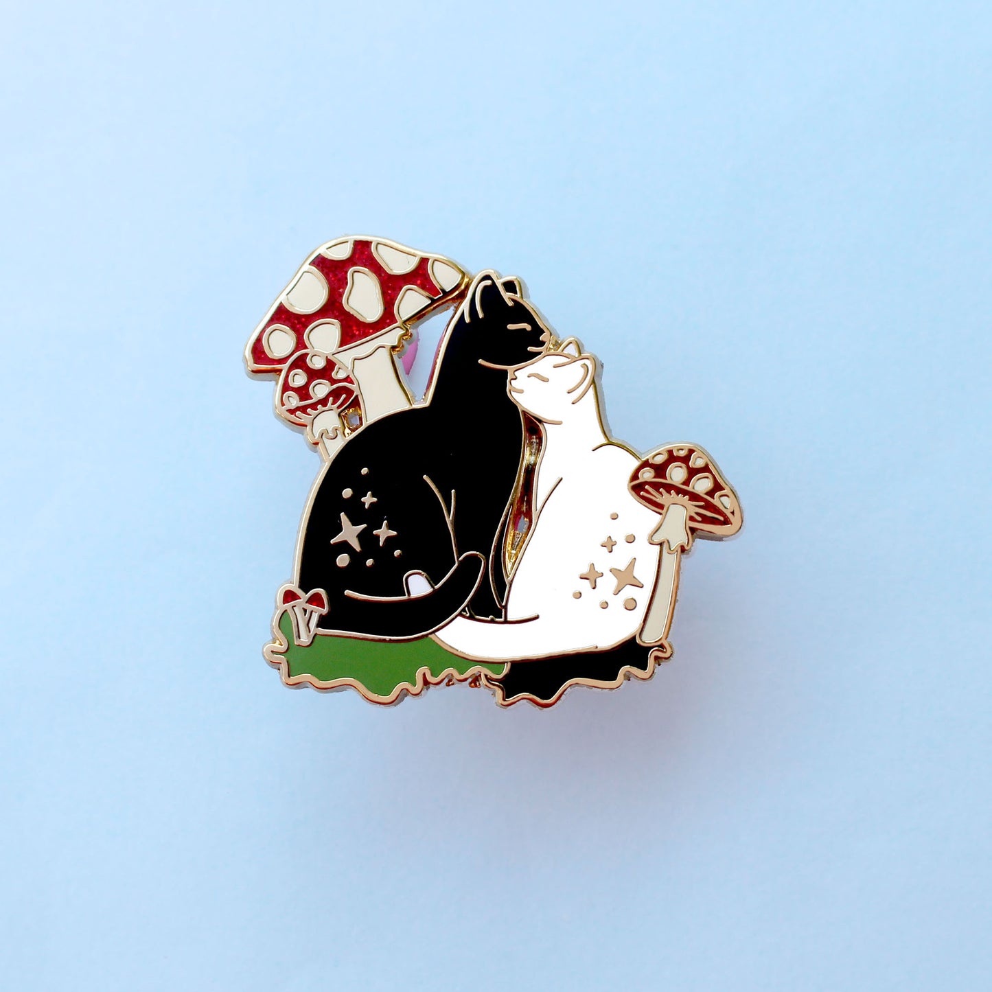 Mushroom Cat Pair Enamel Pin – Autumn Fall Collection