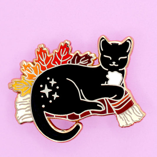 Fall Snuggle Cat Enamel Pin – Autumn Fall Collection