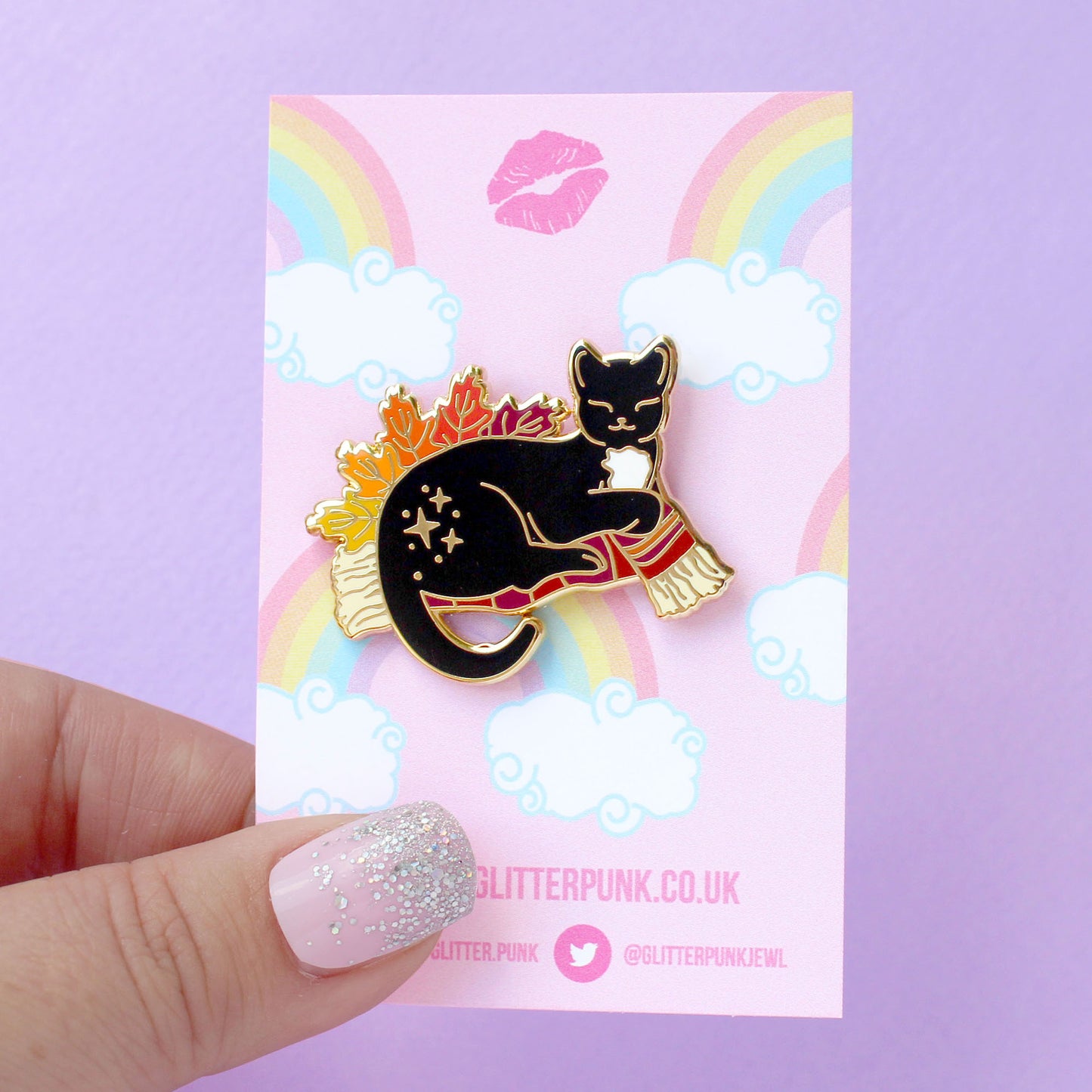 Fall Snuggle Cat Enamel Pin – Autumn Fall Collection