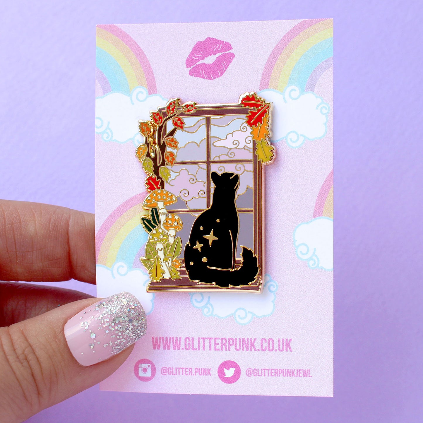 Fall Window Cat Enamel Pin – Autumn Fall Collection