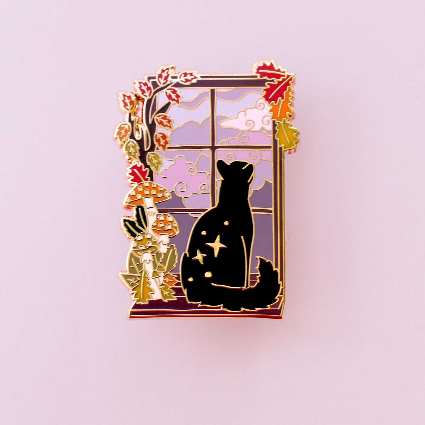 Fall Window Cat Enamel Pin – Autumn Fall Collection