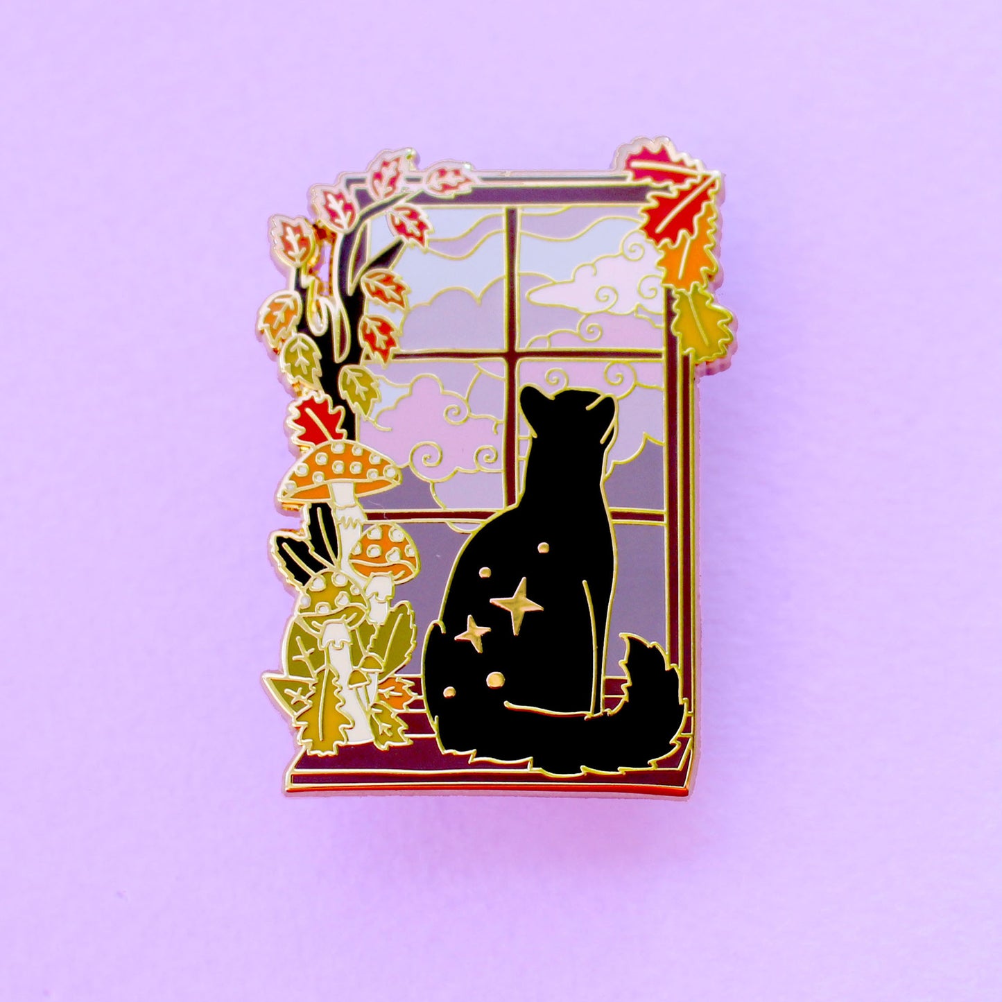 Fall Window Cat Enamel Pin – Autumn Fall Collection