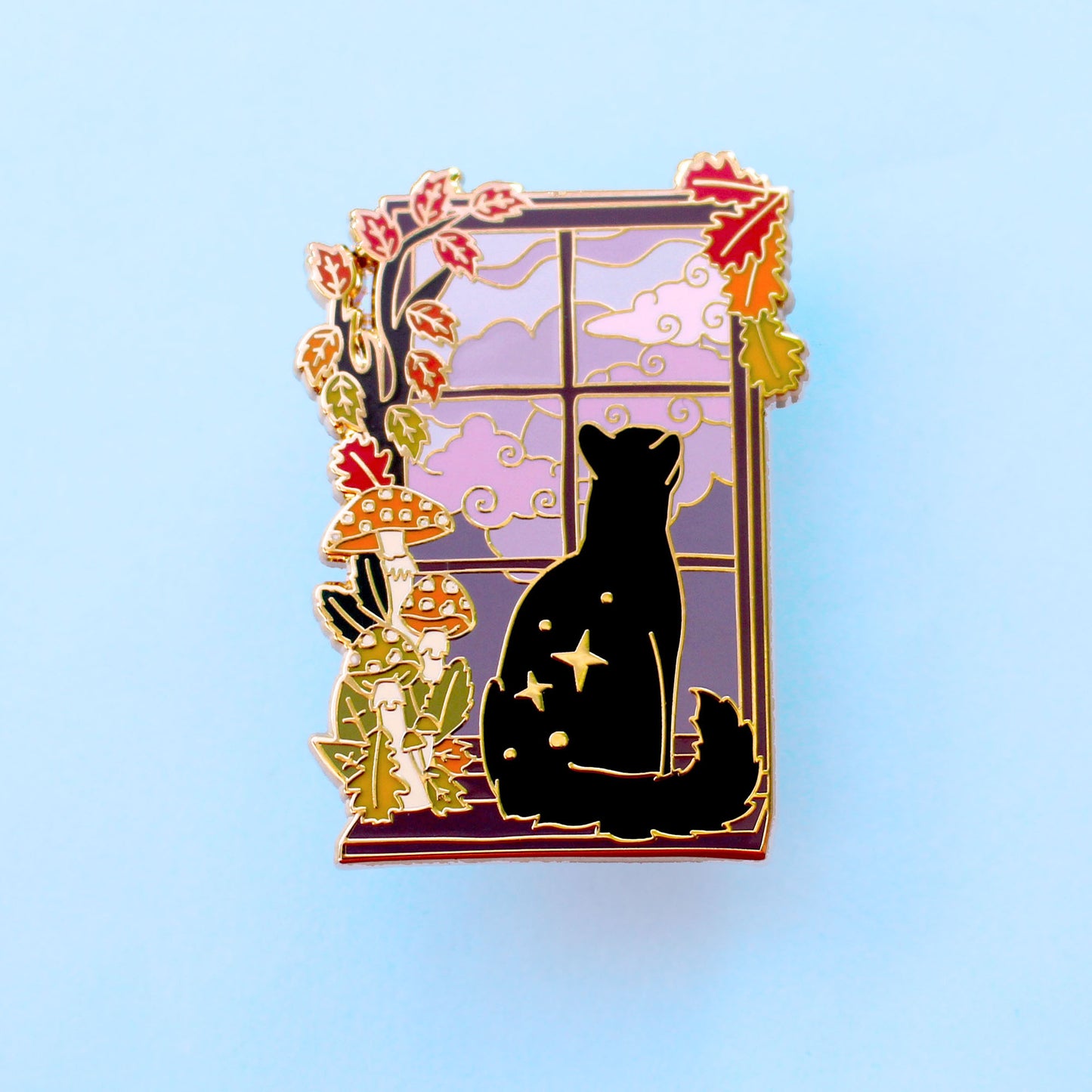 Fall Window Cat Enamel Pin – Autumn Fall Collection