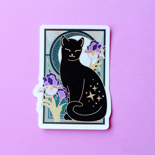 Art Nouveau Iris Flag Cat Sticker