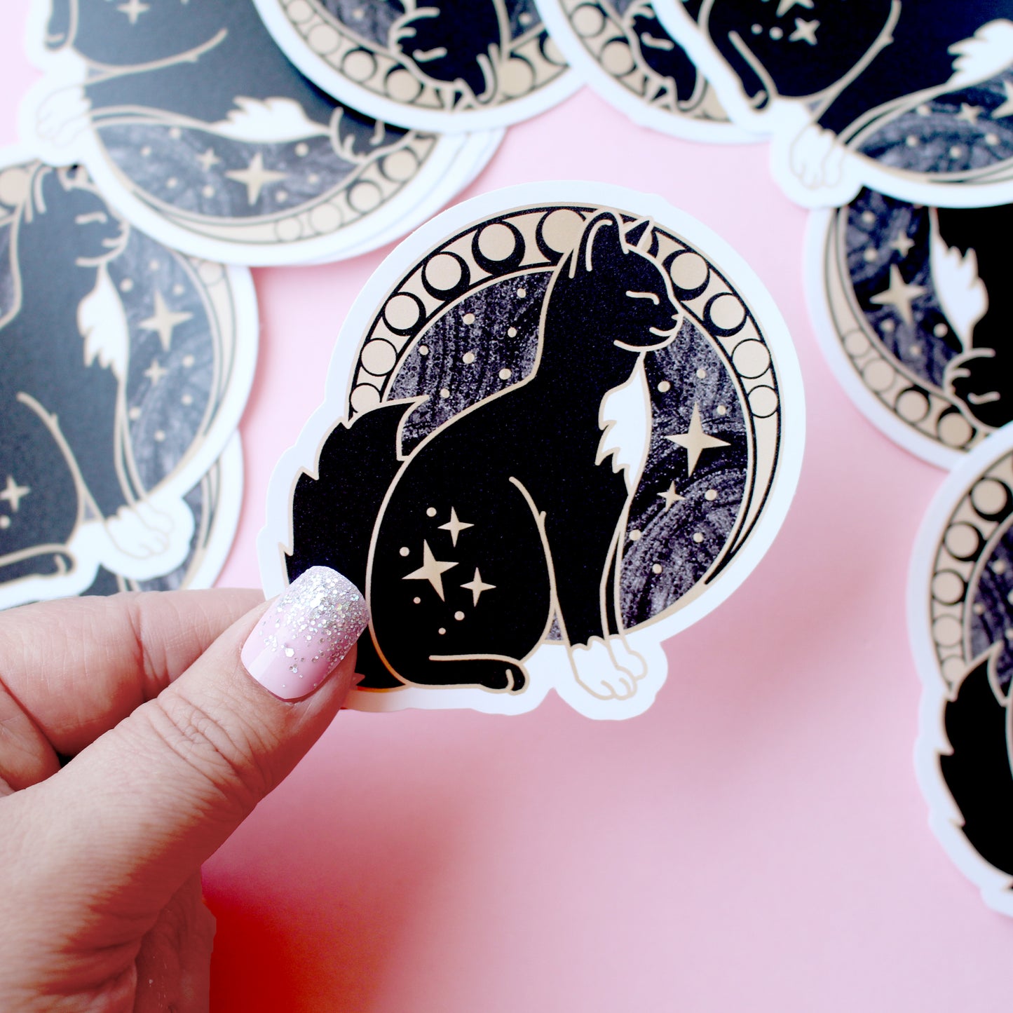 Art Nouveau Moon Cat Sticker