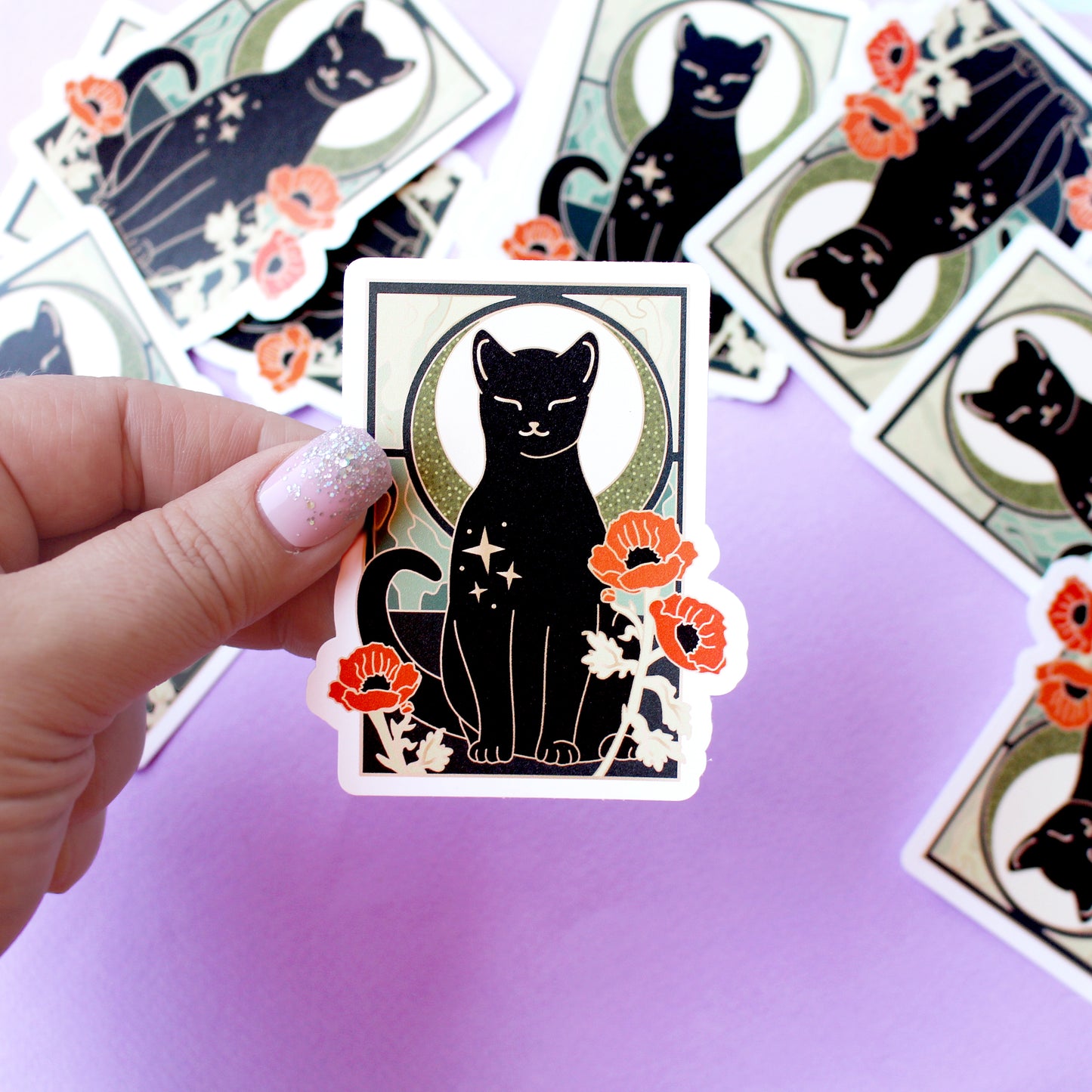 Art Nouveau Poppy Cat Sticker