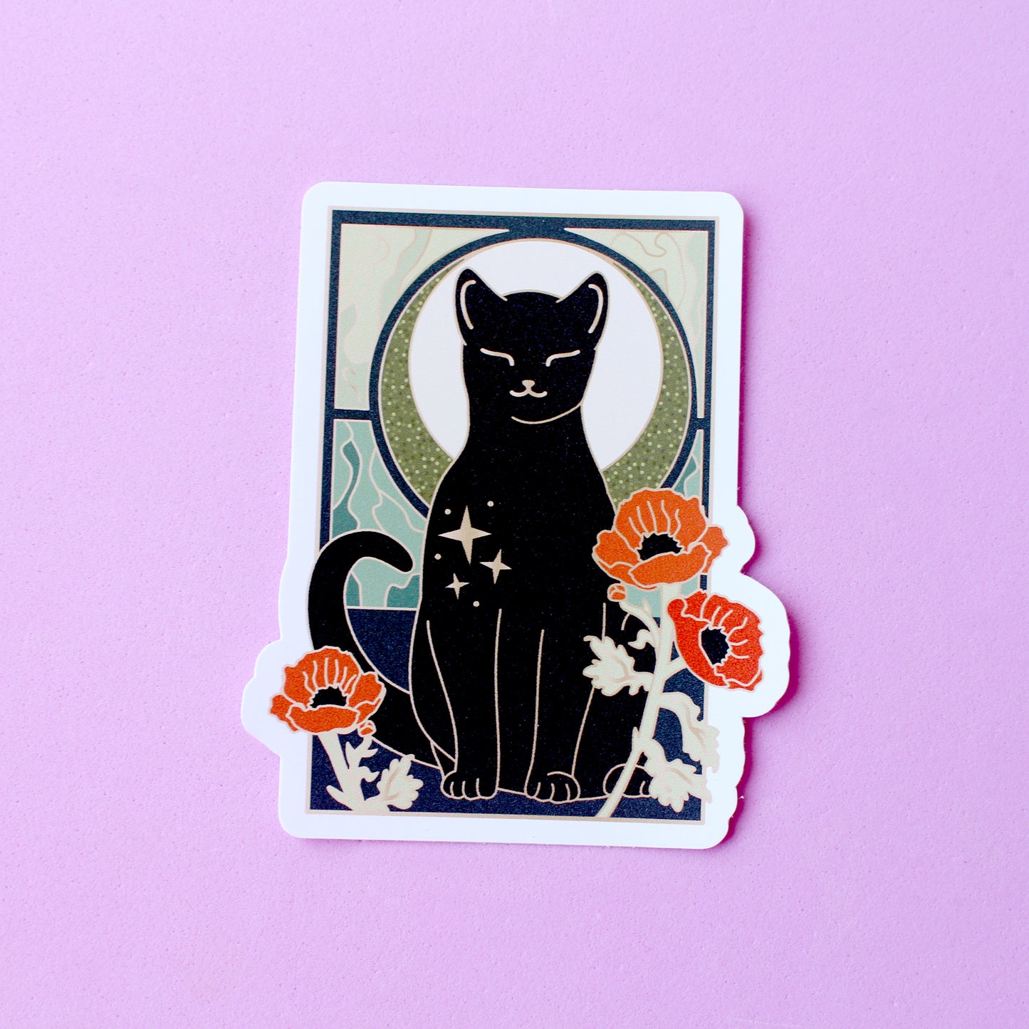 Art Nouveau Poppy Cat Sticker