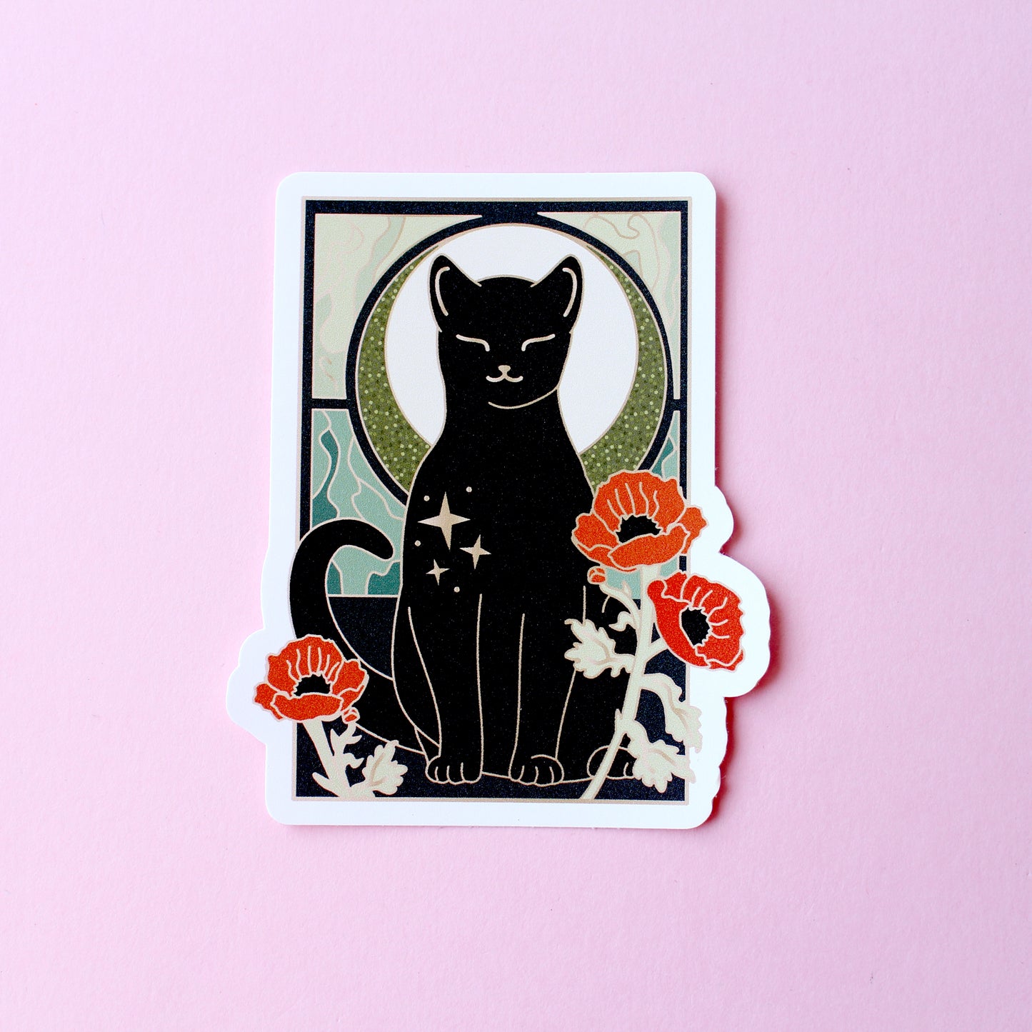 Art Nouveau Poppy Cat Sticker