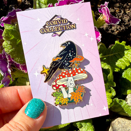 Mushroom Crow Enamel Pin