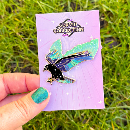 Northern Lights Raven Enamel Pin