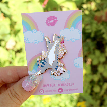 Silver Tabby Cat Enamel Pin