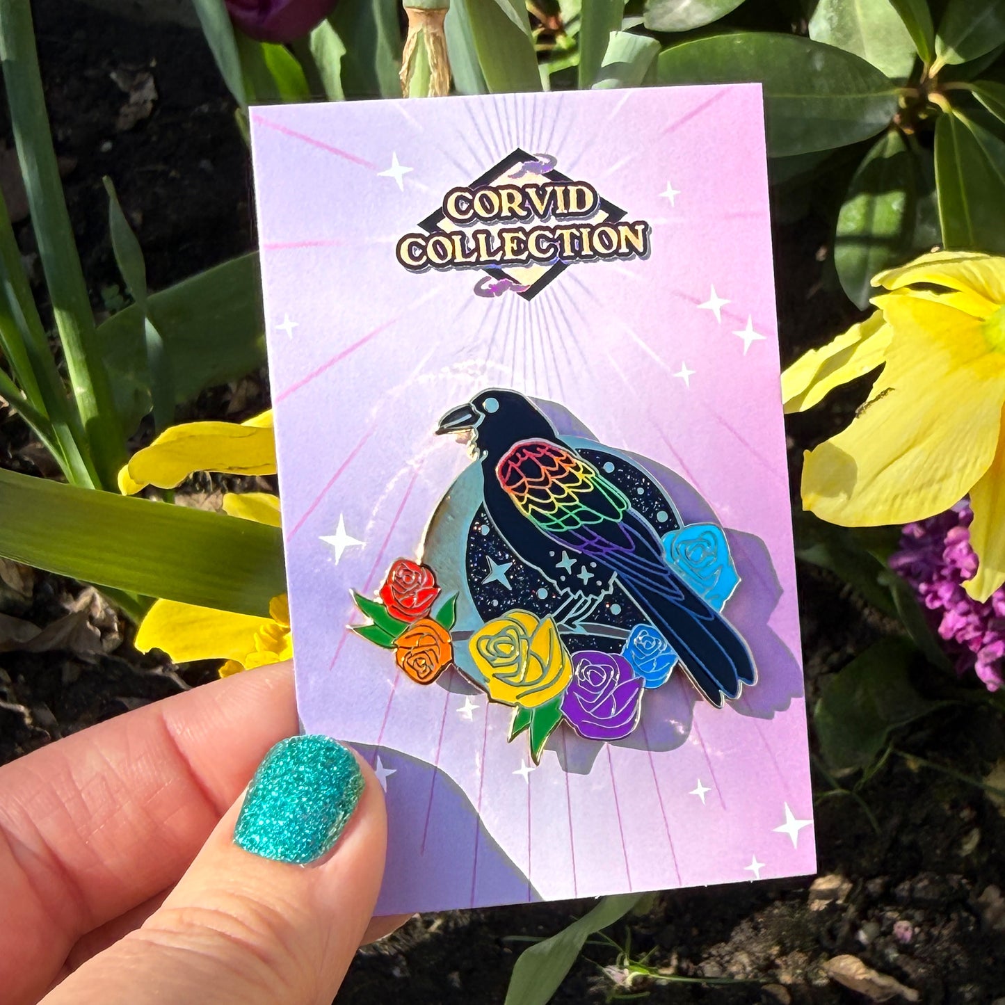 Rainbow Raven Enamel Pin