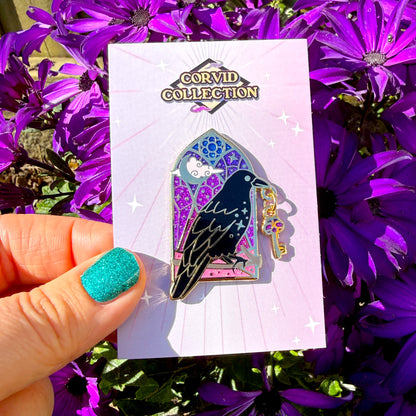 Window Crow Enamel Pin