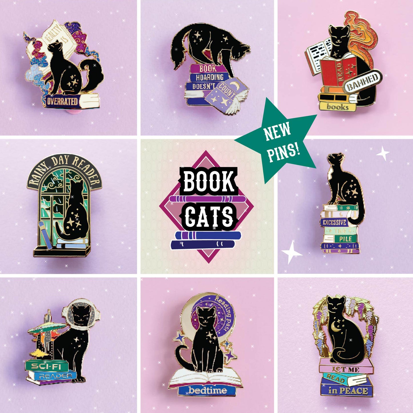 Book Cat Pin Bundle