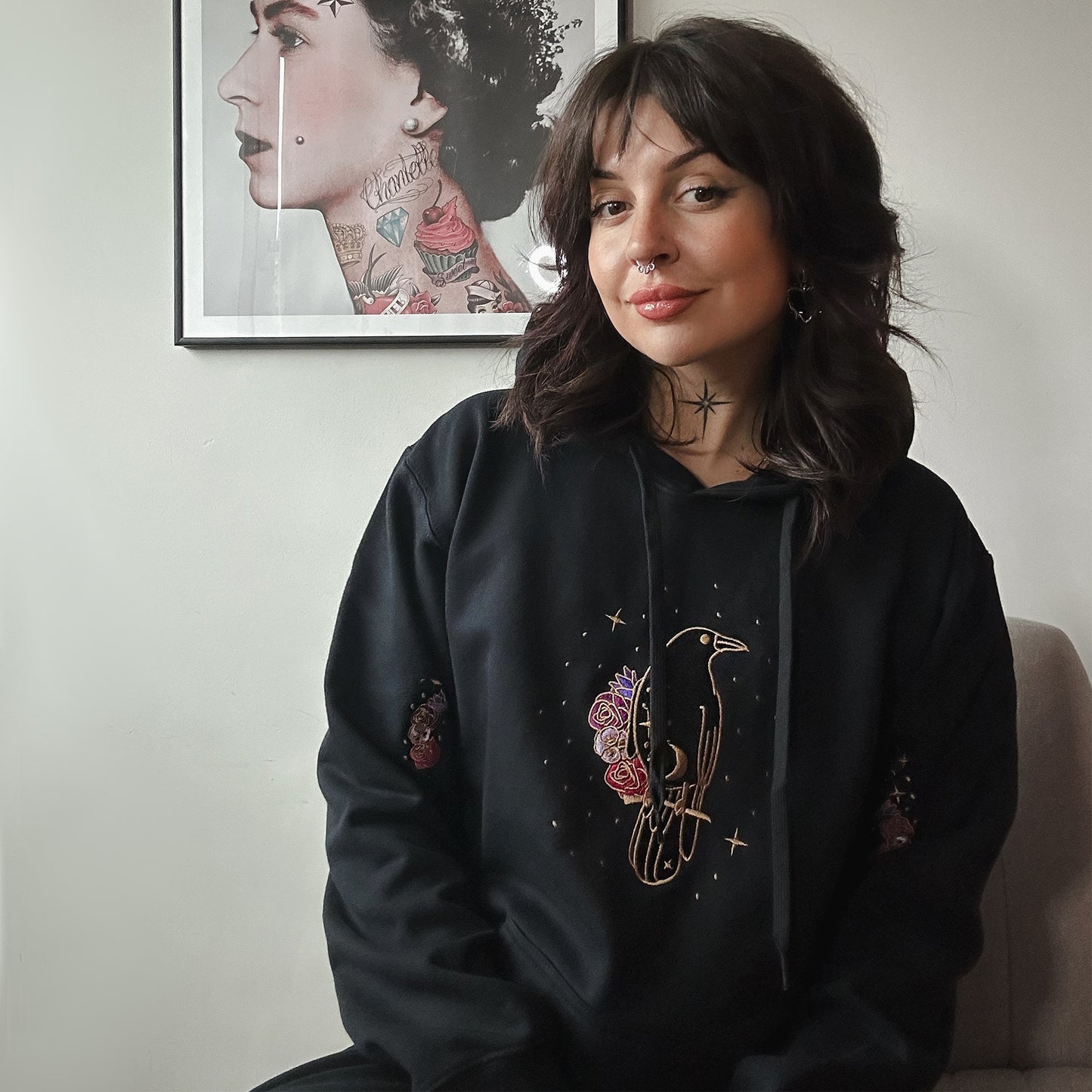 Embroidered Crow Hoodie