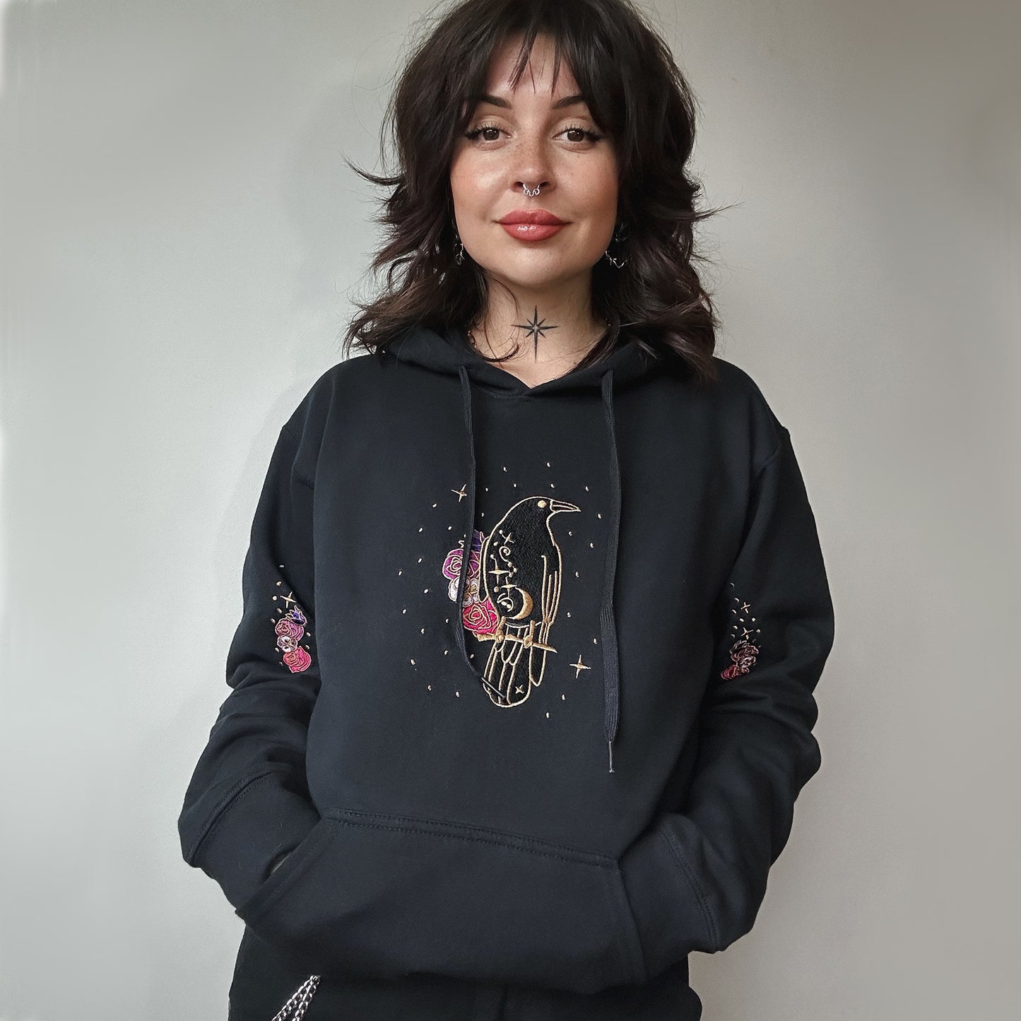 Embroidered Crow Hoodie
