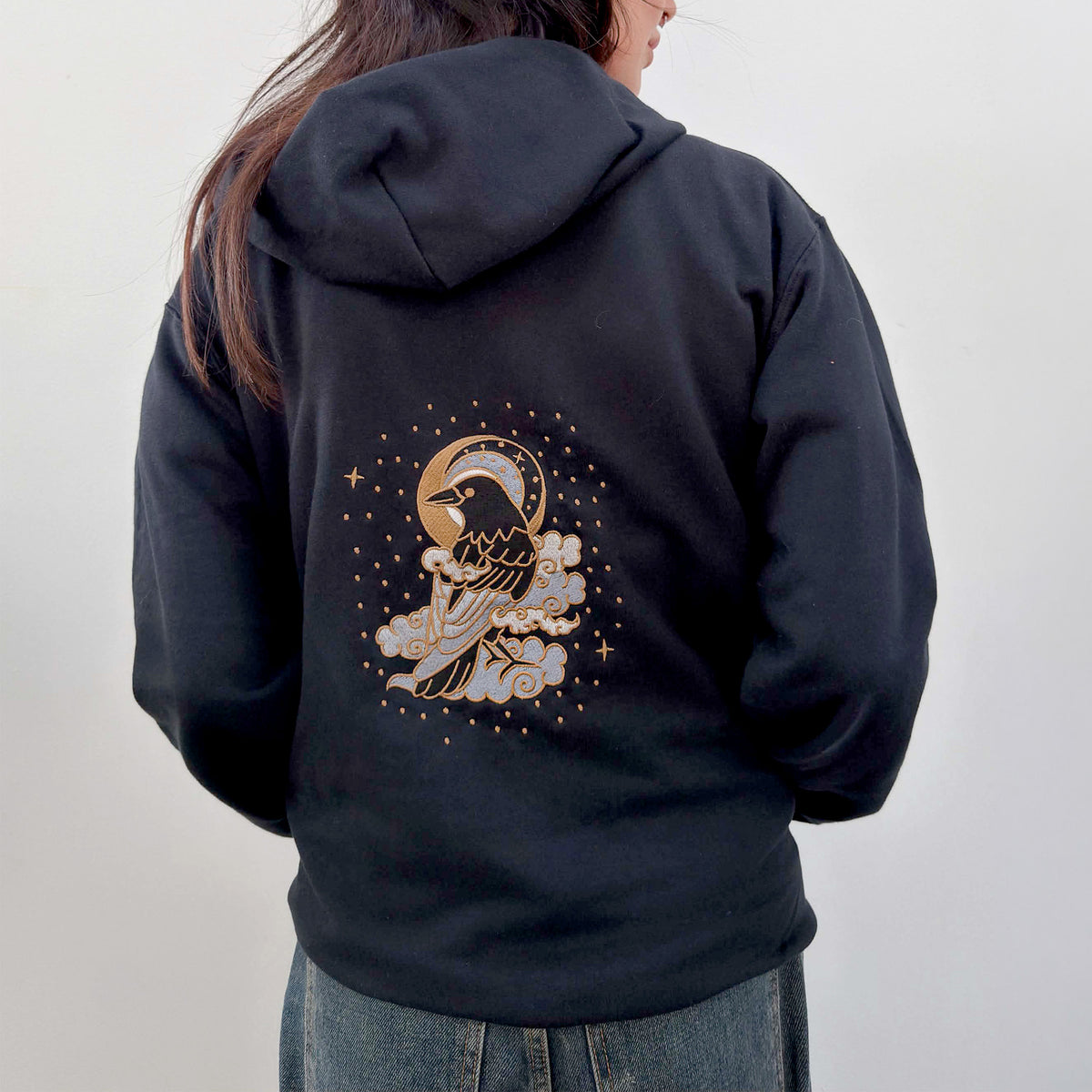 Cloud Crow Embroidered Zip-up Hoodie