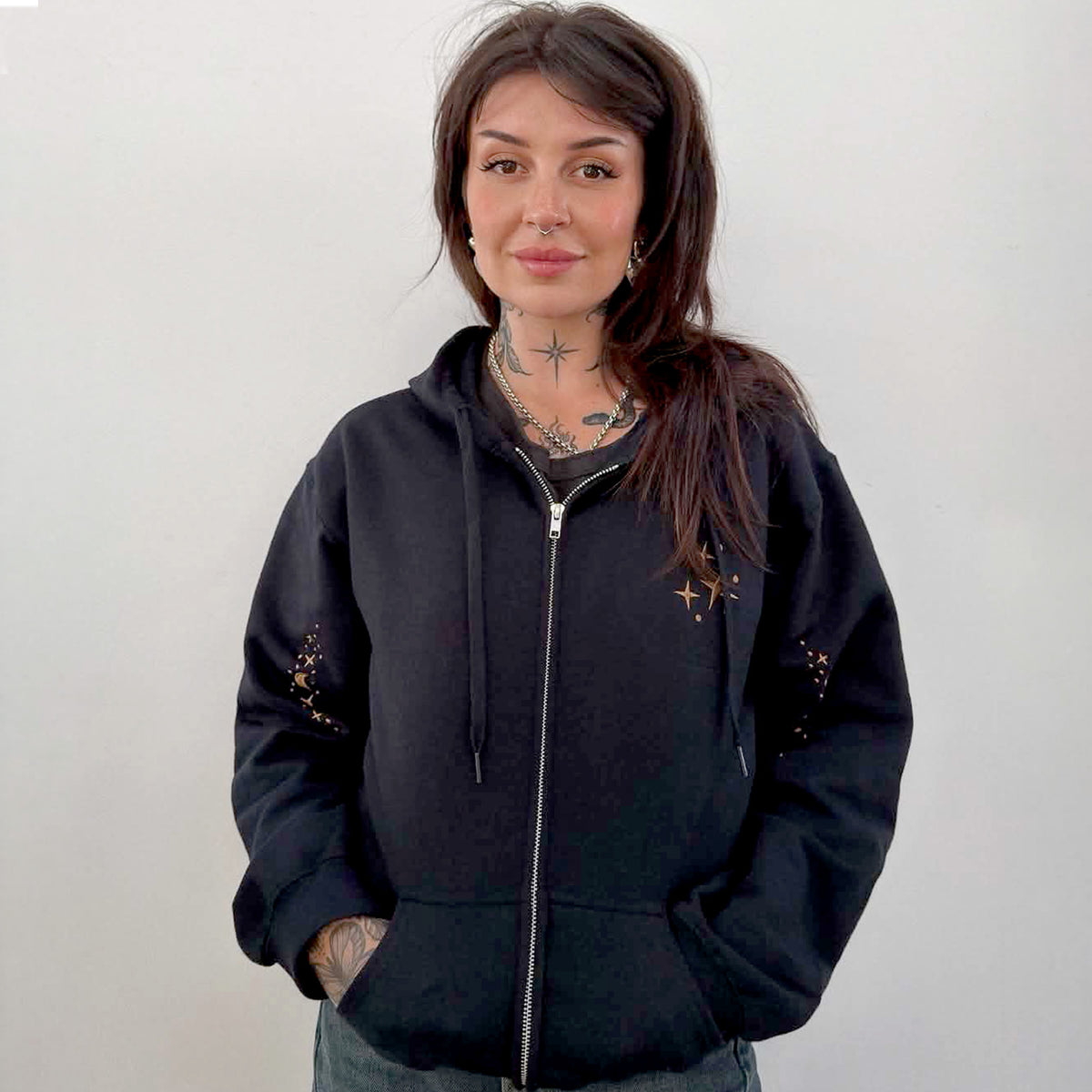 Cloud Crow Embroidered Zip-up Hoodie