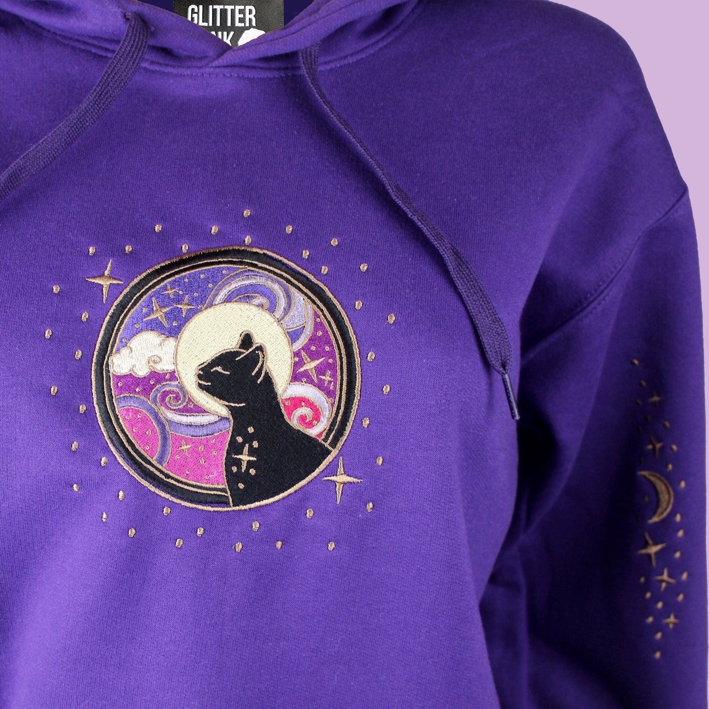 Cosmic Cat Embroidered Pullover Hoodie